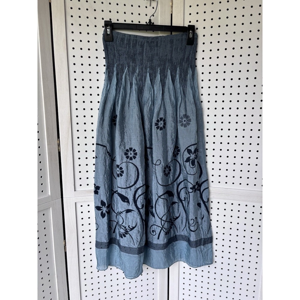 Lapis Skirt / Dress Convertible Smocked Waist Blue One Size Women's